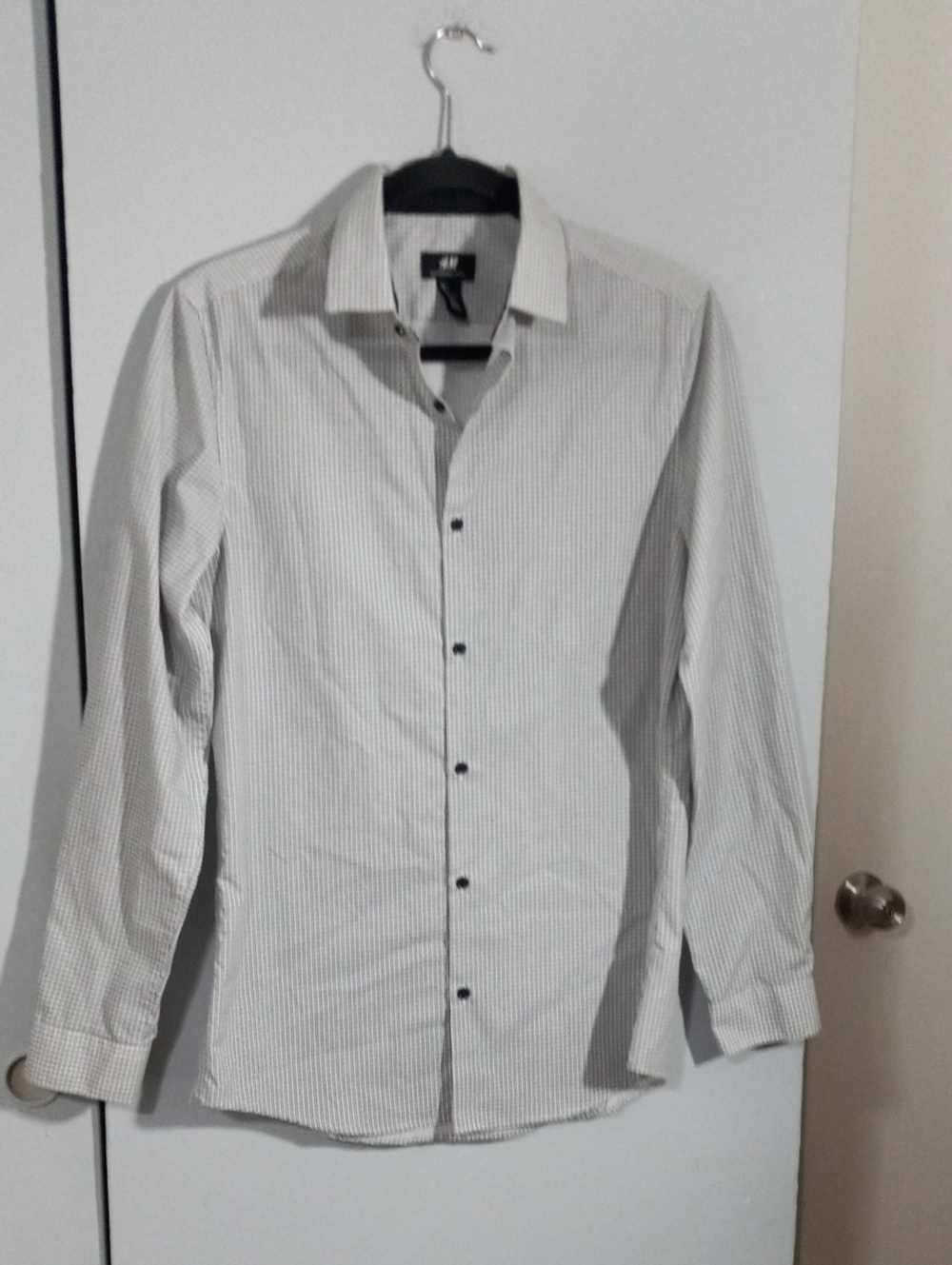 H&M Men's White Shirt with Fine Gray Pinstripes
